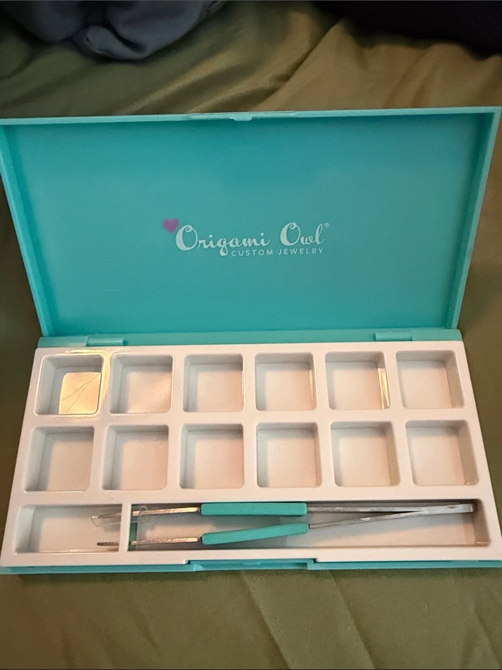 Origami Owl Teal Jewelry Tray with Charm Slots
